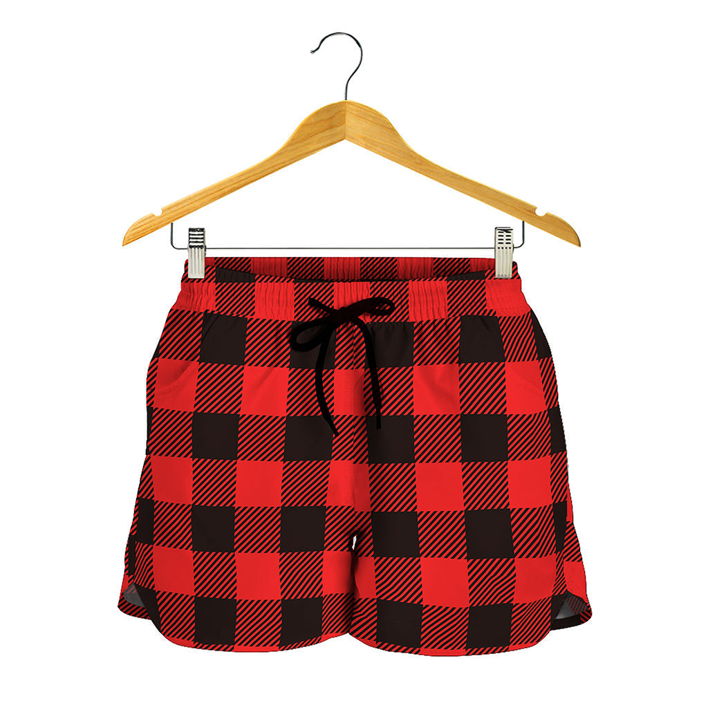 Hot Red Buffalo Plaid Print Women's Shorts