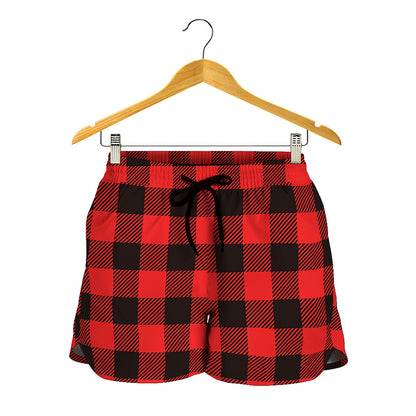 Hot Red Buffalo Plaid Print Women's Shorts