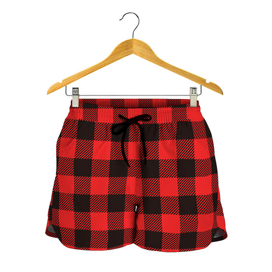 Hot Red Buffalo Plaid Print Women's Shorts