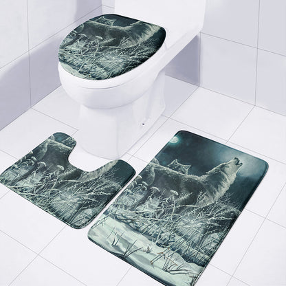 Howling Snowy Wolf Painting Print 3 Piece Bath Mat Set