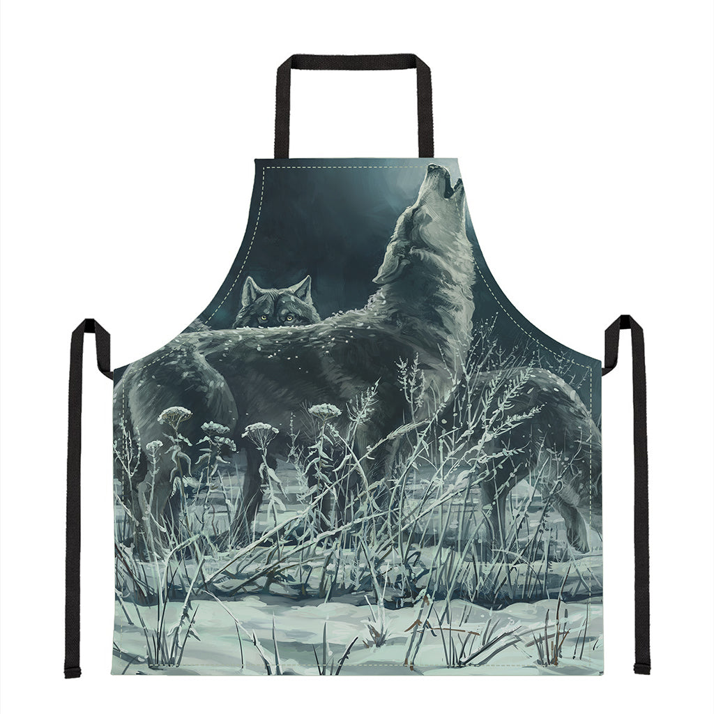 Howling Snowy Wolf Painting Print Apron