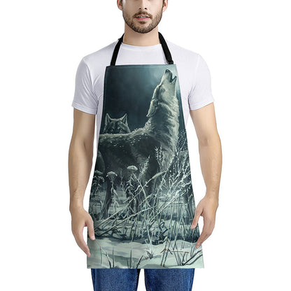 Howling Snowy Wolf Painting Print Apron