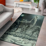 Howling Snowy Wolf Painting Print Area Rug