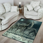 Howling Snowy Wolf Painting Print Area Rug