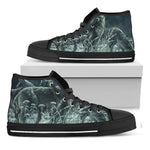 Howling Snowy Wolf Painting Print Black High Top Shoes