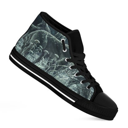 Howling Snowy Wolf Painting Print Black High Top Shoes