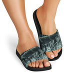 Howling Snowy Wolf Painting Print Black Slide Sandals