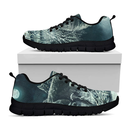 Howling Snowy Wolf Painting Print Black Sneakers