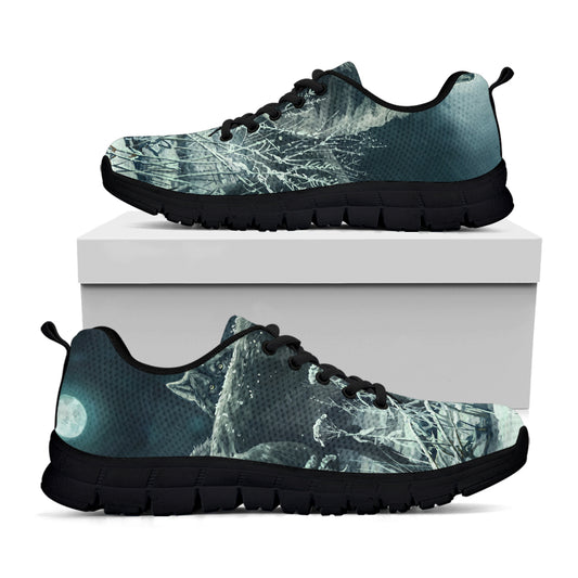 Howling Snowy Wolf Painting Print Black Sneakers