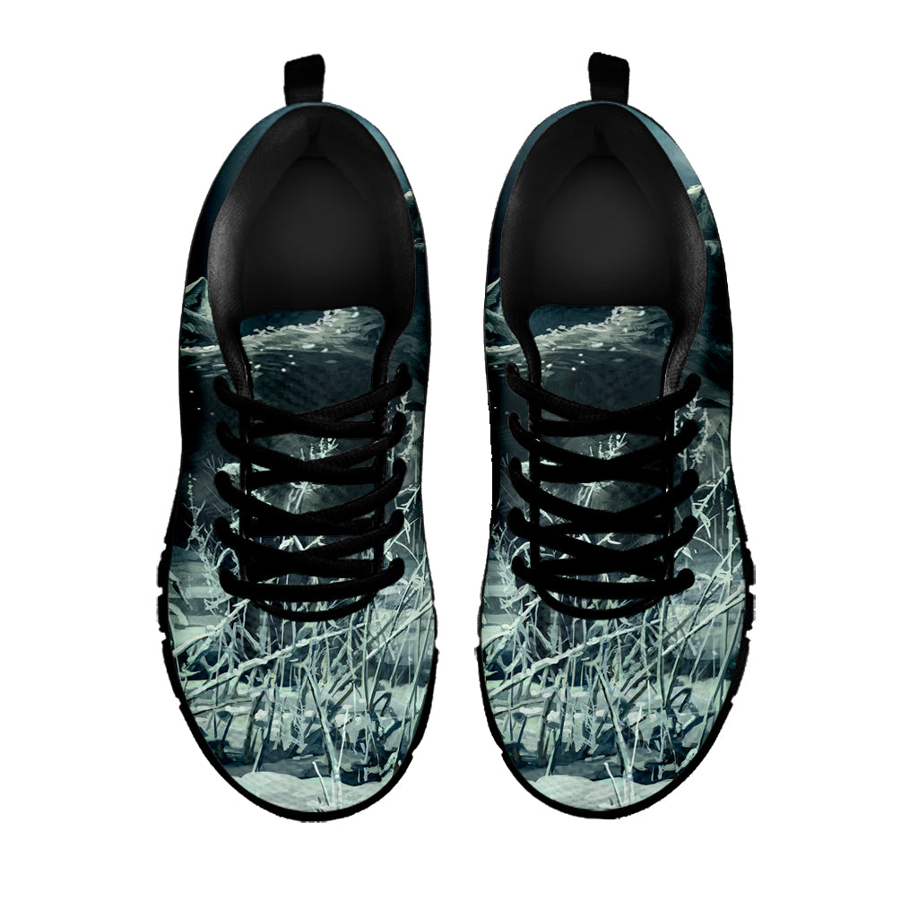 Howling Snowy Wolf Painting Print Black Sneakers