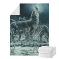 Howling Snowy Wolf Painting Print Blanket