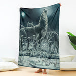 Howling Snowy Wolf Painting Print Blanket