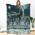 Howling Snowy Wolf Painting Print Blanket