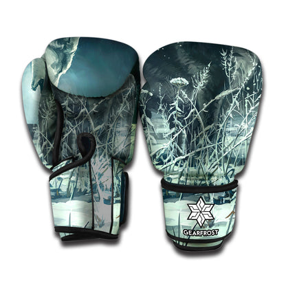 Howling Snowy Wolf Painting Print Boxing Gloves
