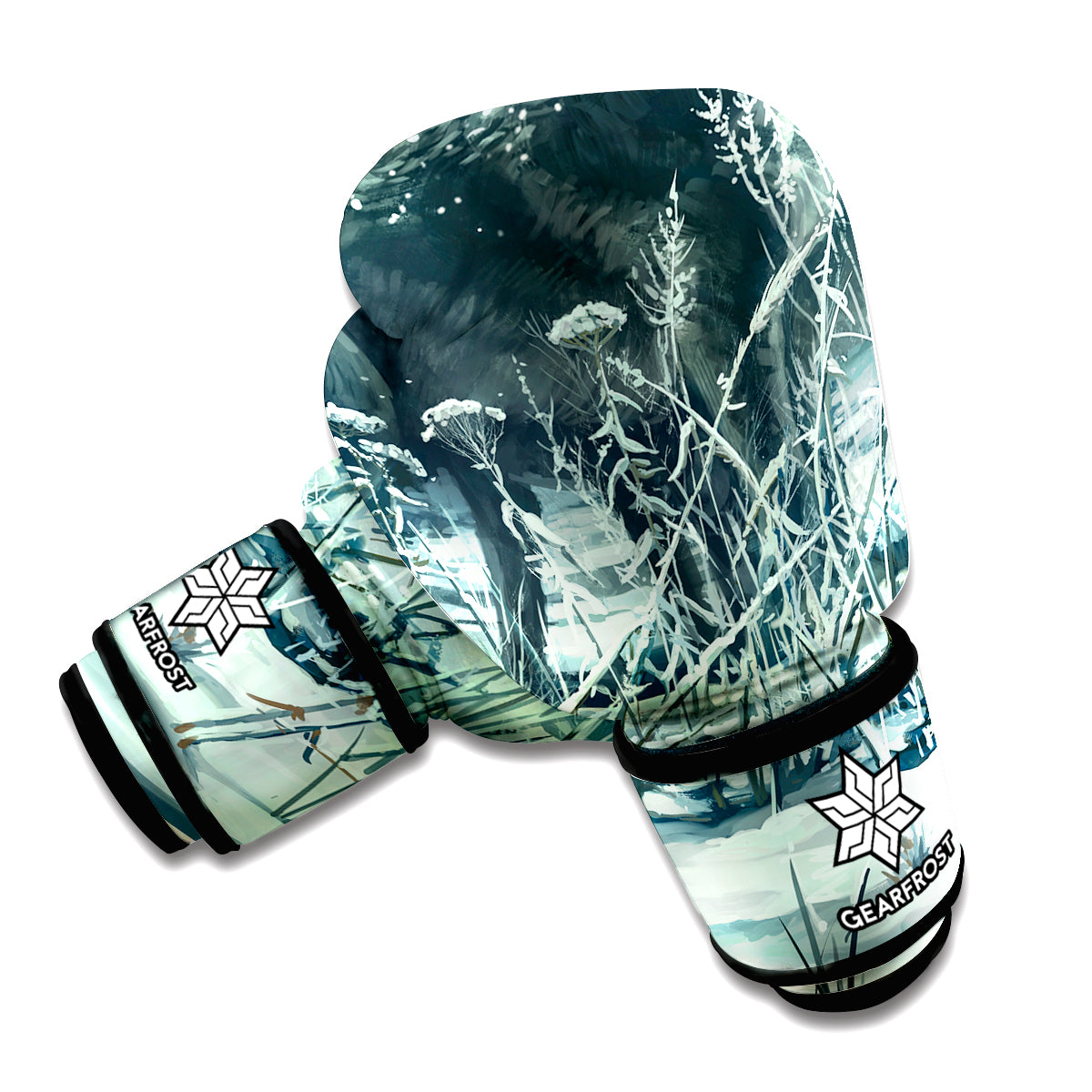 Howling Snowy Wolf Painting Print Boxing Gloves