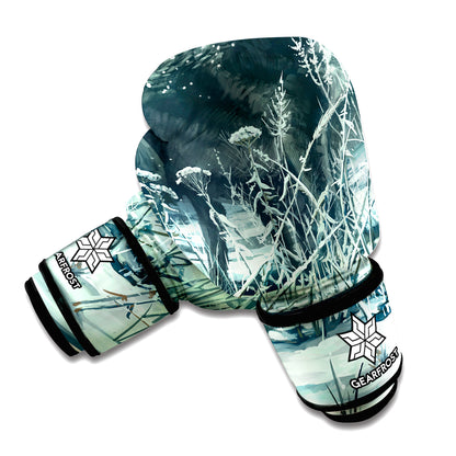Howling Snowy Wolf Painting Print Boxing Gloves