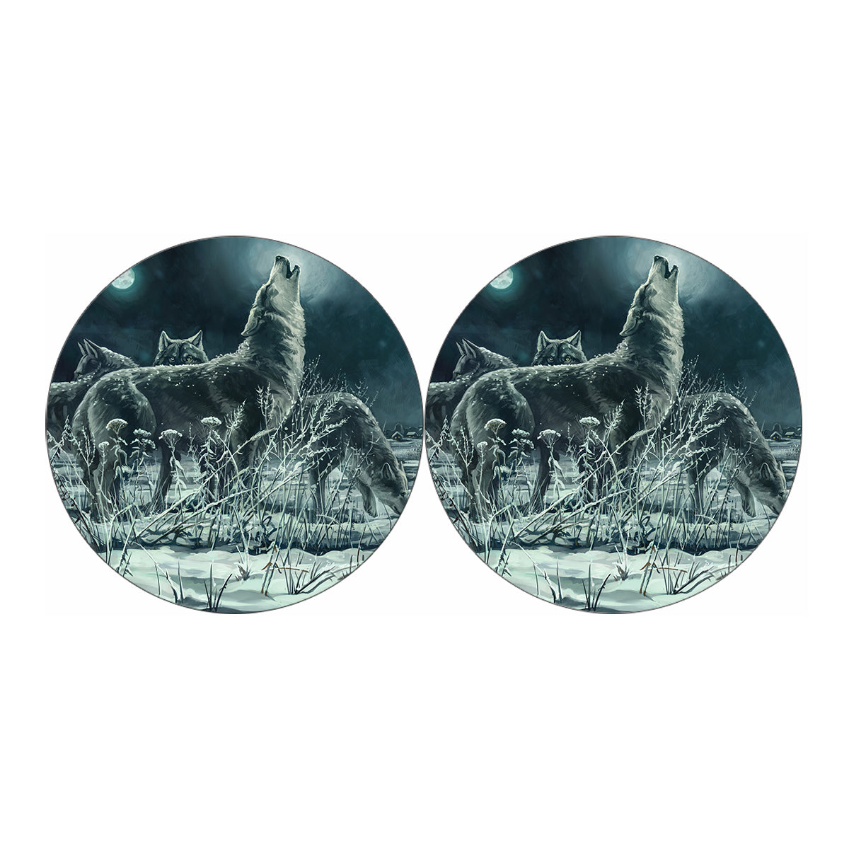 Howling Snowy Wolf Painting Print Car Coasters
