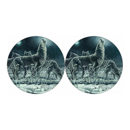 Howling Snowy Wolf Painting Print Car Coasters