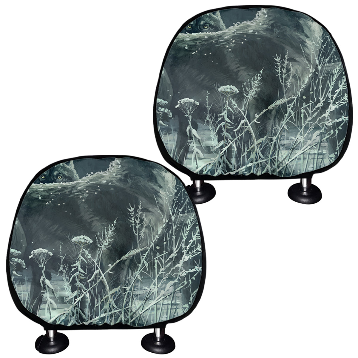 Howling Snowy Wolf Painting Print Car Headrest Covers