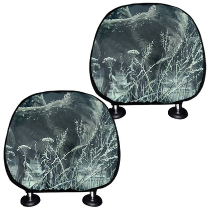Howling Snowy Wolf Painting Print Car Headrest Covers
