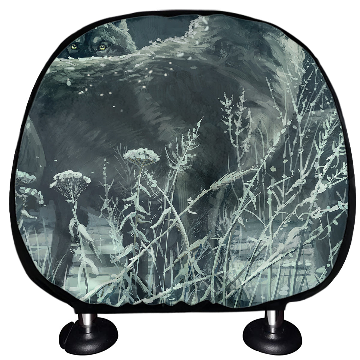 Howling Snowy Wolf Painting Print Car Headrest Covers