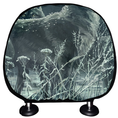 Howling Snowy Wolf Painting Print Car Headrest Covers
