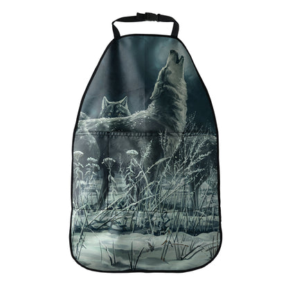Howling Snowy Wolf Painting Print Car Seat Organizers