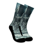 Howling Snowy Wolf Painting Print Crew Socks