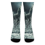Howling Snowy Wolf Painting Print Crew Socks