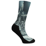Howling Snowy Wolf Painting Print Crew Socks
