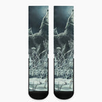 Howling Snowy Wolf Painting Print Crew Socks
