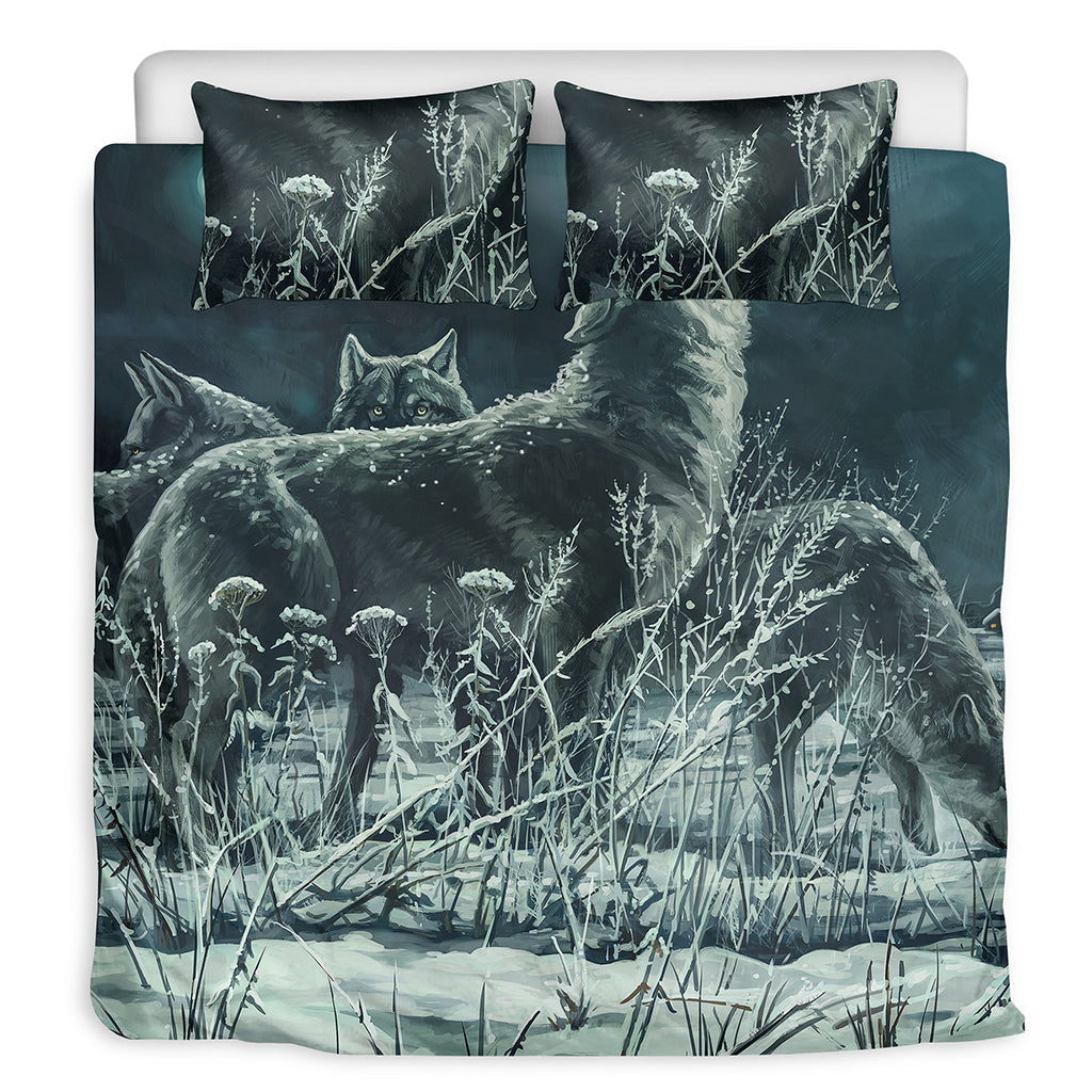 Howling Snowy Wolf Painting Print Duvet Cover Bedding Set
