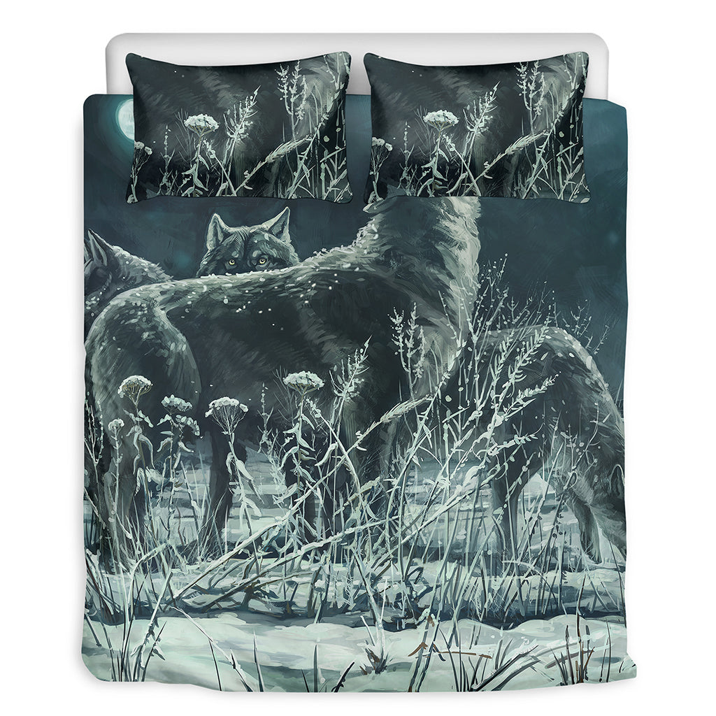 Howling Snowy Wolf Painting Print Duvet Cover Bedding Set