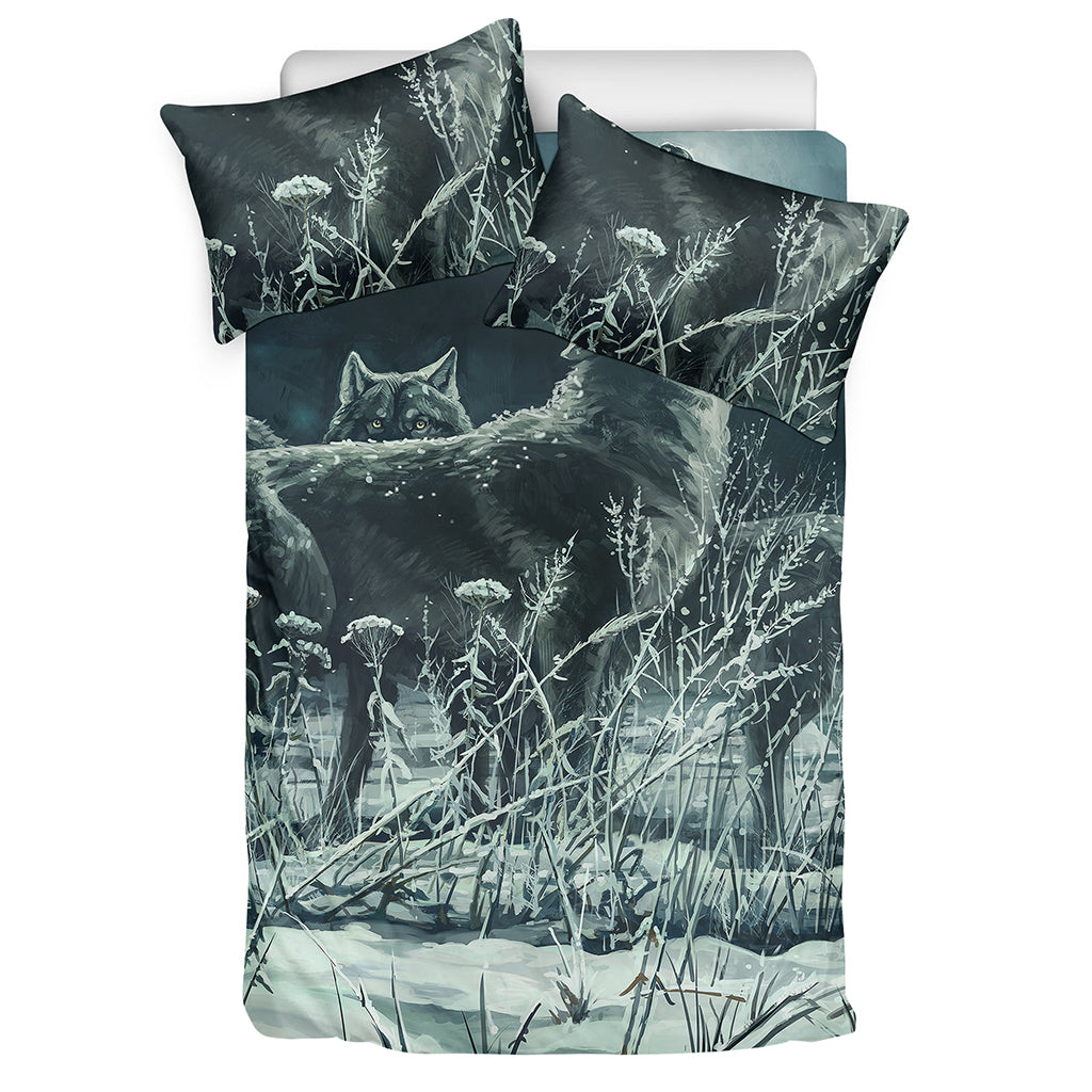 Howling Snowy Wolf Painting Print Duvet Cover Bedding Set