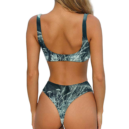 Howling Snowy Wolf Painting Print Front Bow Tie Bikini