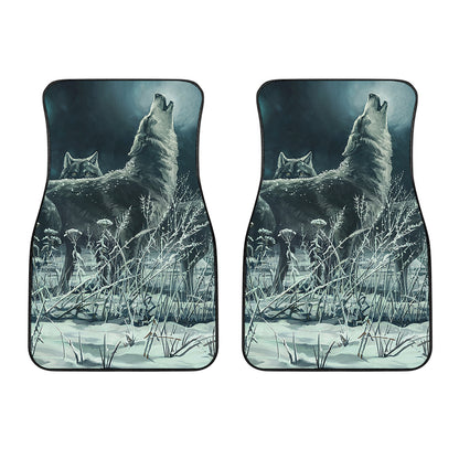Howling Snowy Wolf Painting Print Front Car Floor Mats