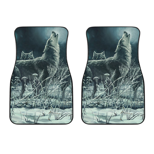 Howling Snowy Wolf Painting Print Front Car Floor Mats