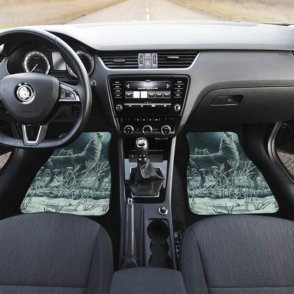 Howling Snowy Wolf Painting Print Front Car Floor Mats