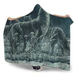 Howling Snowy Wolf Painting Print Hooded Blanket