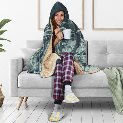 Howling Snowy Wolf Painting Print Hooded Blanket