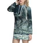 Howling Snowy Wolf Painting Print Hoodie Dress