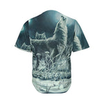 Howling Snowy Wolf Painting Print Men's Baseball Jersey