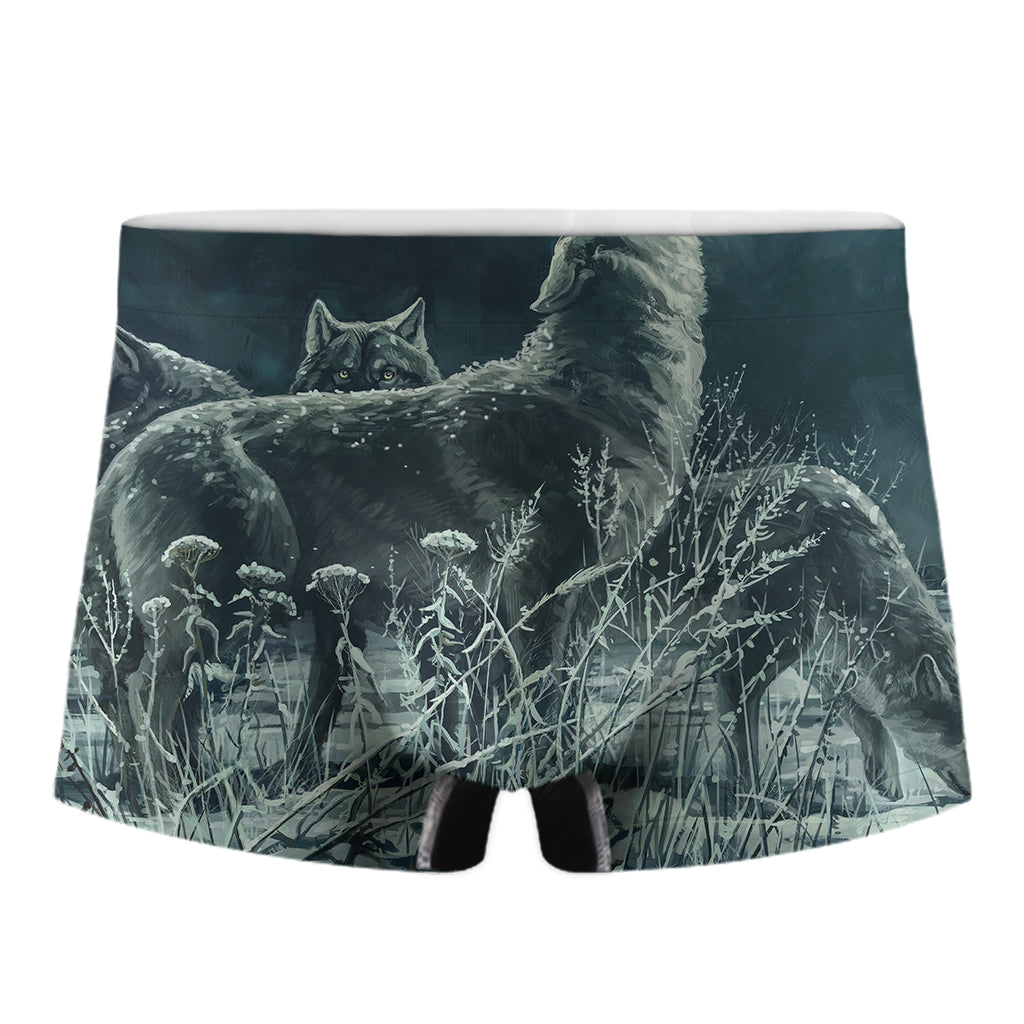 Howling Snowy Wolf Painting Print Men's Boxer Briefs