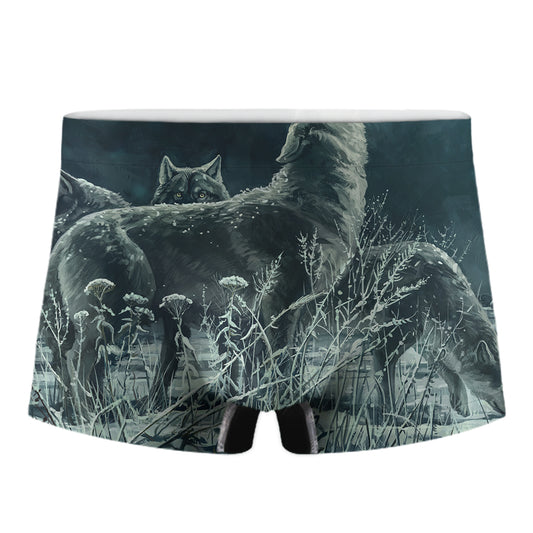 Howling Snowy Wolf Painting Print Men's Boxer Briefs