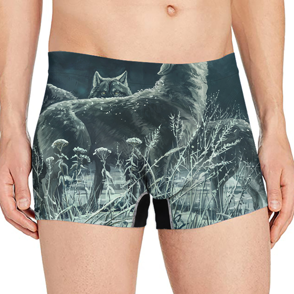Howling Snowy Wolf Painting Print Men's Boxer Briefs