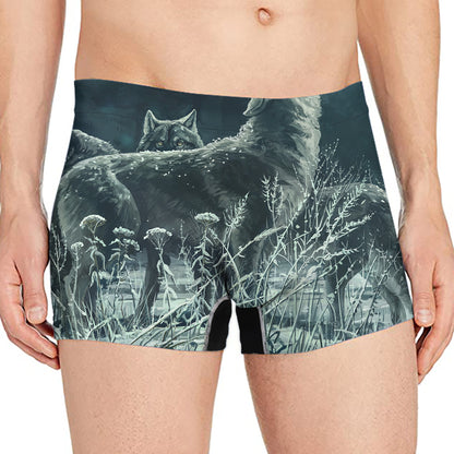 Howling Snowy Wolf Painting Print Men's Boxer Briefs