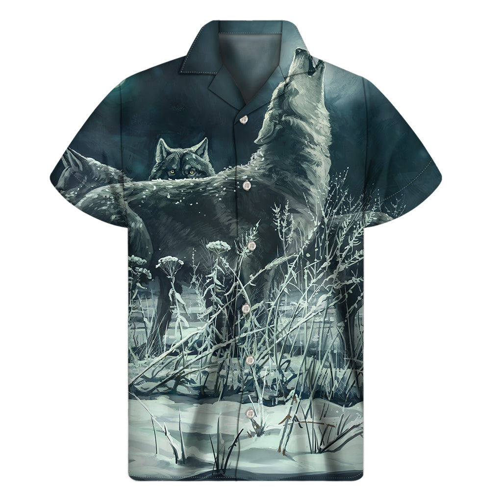 Howling Snowy Wolf Painting Print Men's Short Sleeve Shirt