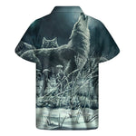 Howling Snowy Wolf Painting Print Men's Short Sleeve Shirt