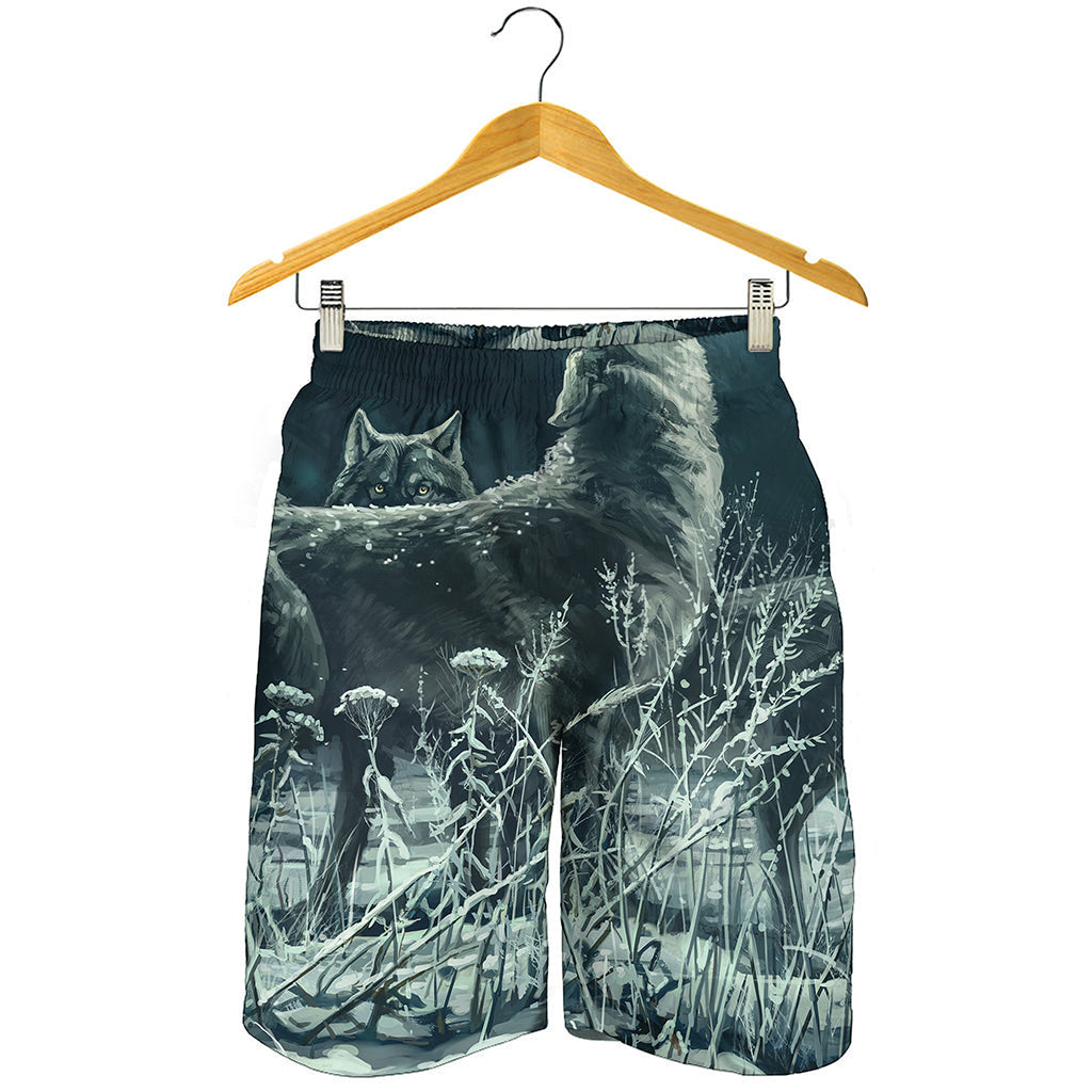 Howling Snowy Wolf Painting Print Men's Shorts