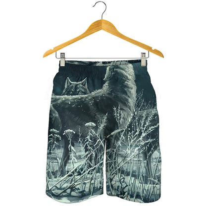 Howling Snowy Wolf Painting Print Men's Shorts